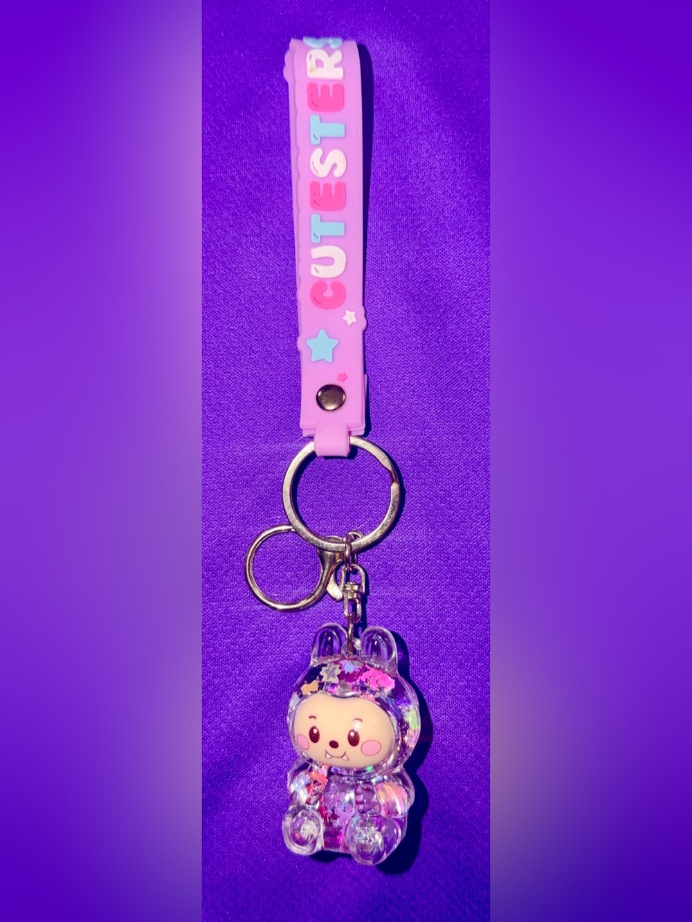 Cutesters Pink Silicone Strap Keychain with Glitter Bunny Charm